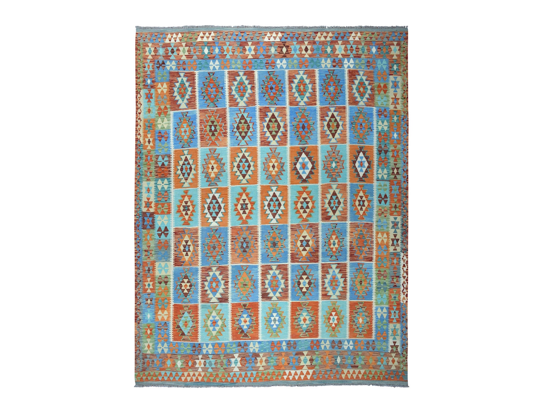 10'3"X11'3" Colorful Afghan Kilim Pure Wool Hand Woven Oriental Rug moaeb09a